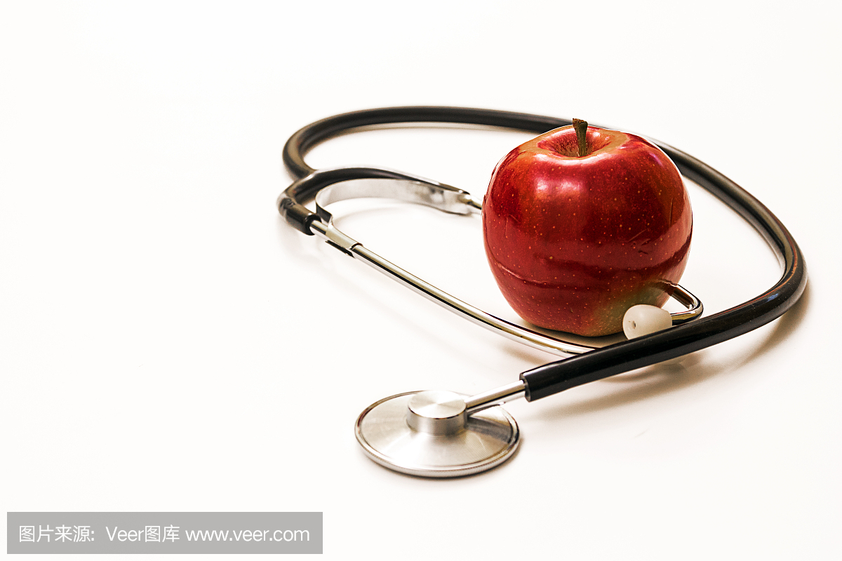 蘋果概念聽診器,用于飲食、保健、營養或醫療保險