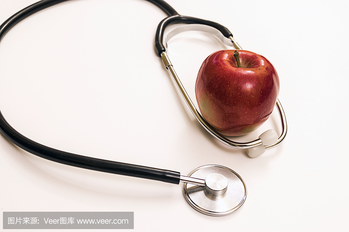 蘋果概念聽診器,用于飲食、保健、營(yíng)養(yǎng)或醫(yī)療保險(xiǎn)