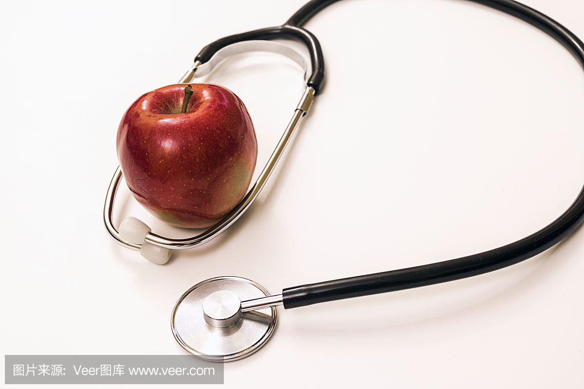 蘋果概念聽診器,用于飲食、保健、營養或醫療保險